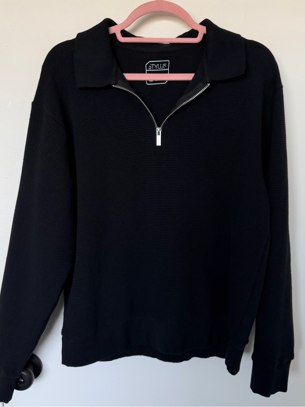 STYLUS Men’s Black Quarter Zip Collared Sweater